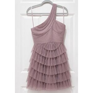 BCBG Max Azria Pink One Shoulder Flowy Tiered Ruffle Special Occasion Dress 12
